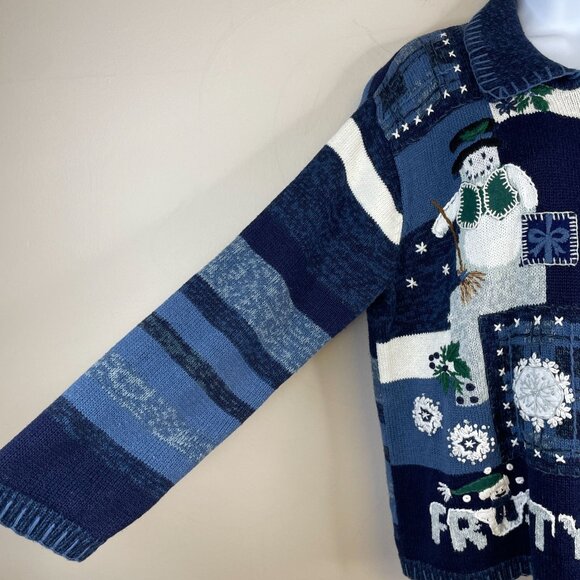 Vintage Heirloom Collectibles HOLIDAY SNOWMAN Sweater Size L Zip Cardigan Frosty - Picture 9 of 14